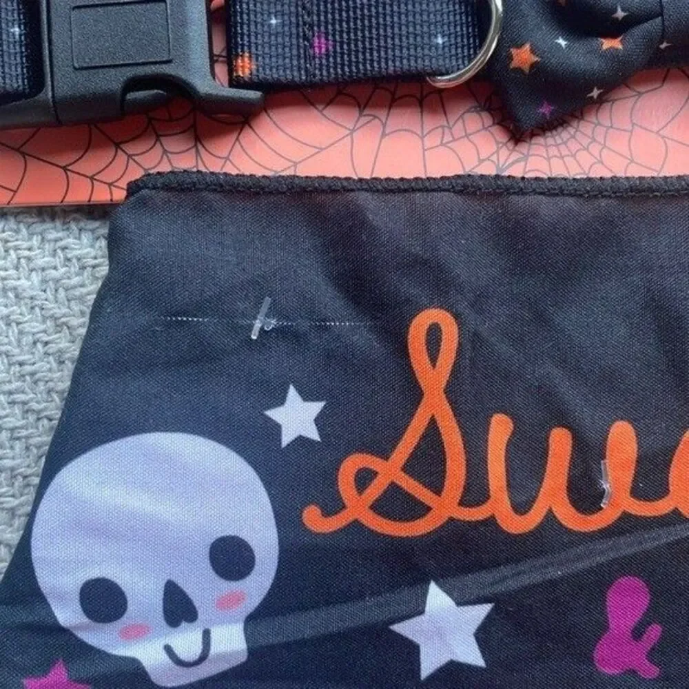Sweet & Spooky Dog Halloween Matching Collar Bandana Set NWT Black Small/Med
